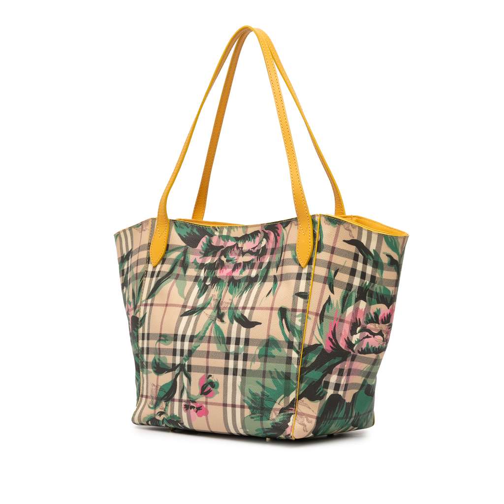 Burberry Small Haymarket Check Floral Print Coated Canvas Canterbury Tote - Back view