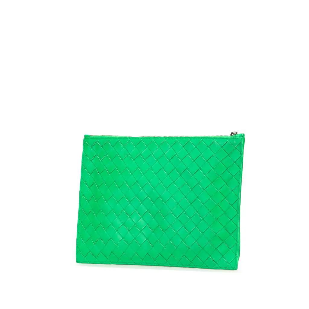 Bottega Veneta Intrecciato Leather Clutch Green Leather Good - Back View