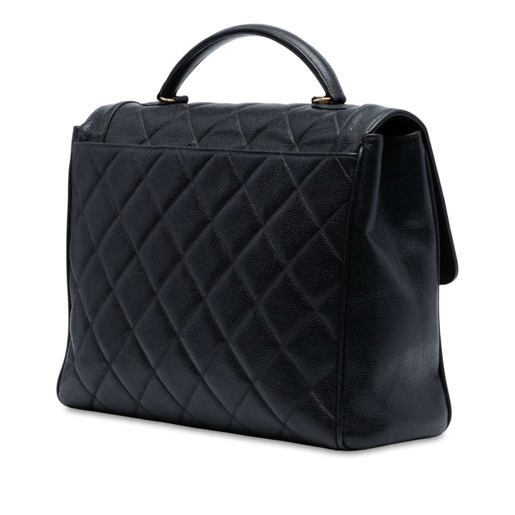 Chanel Jumbo CC Quilted Caviar Kelly Top Handle Bag - Back view