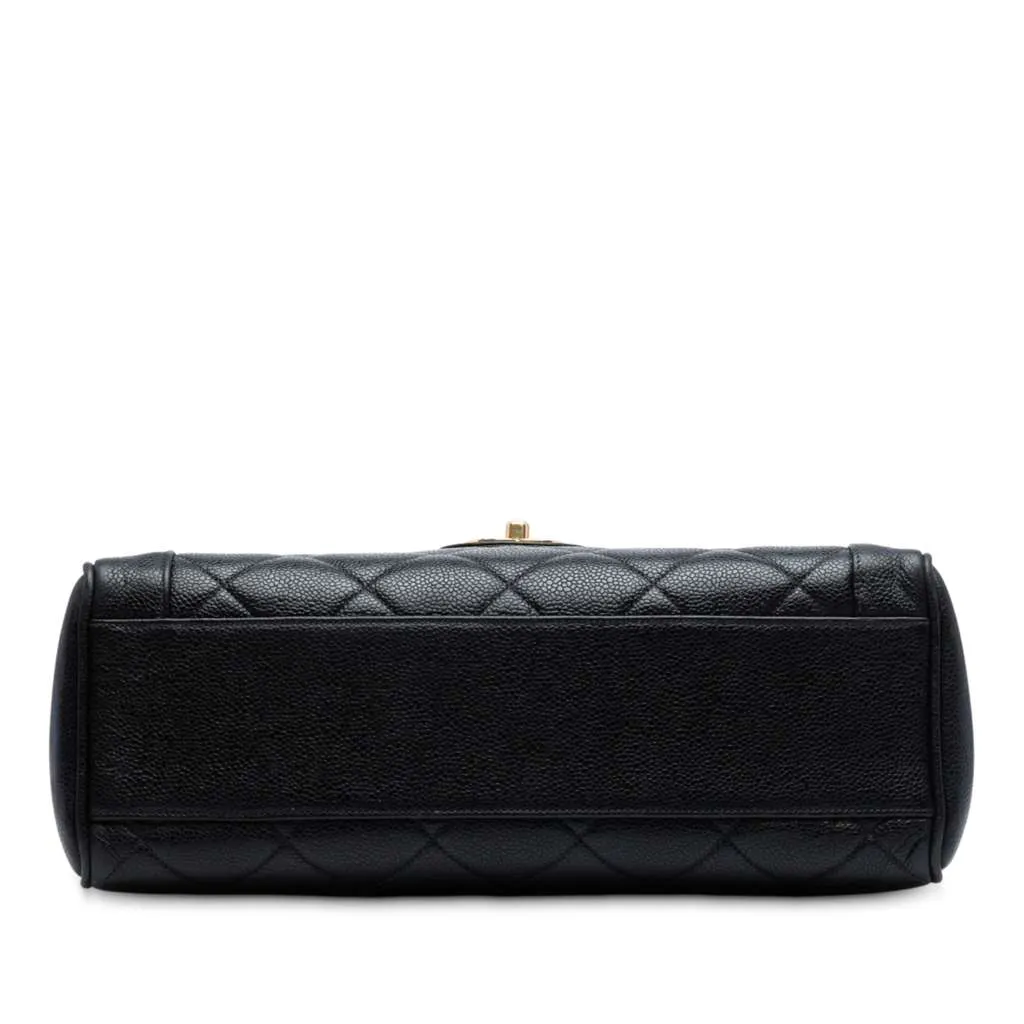 Chanel Jumbo CC Quilted Caviar Kelly Top Handle Bag Black Leather Good - Inside View