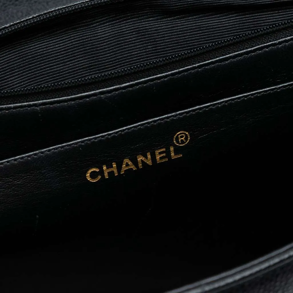 Chanel Jumbo CC Quilted Caviar Kelly Top Handle Bag Black Leather Good - Box View