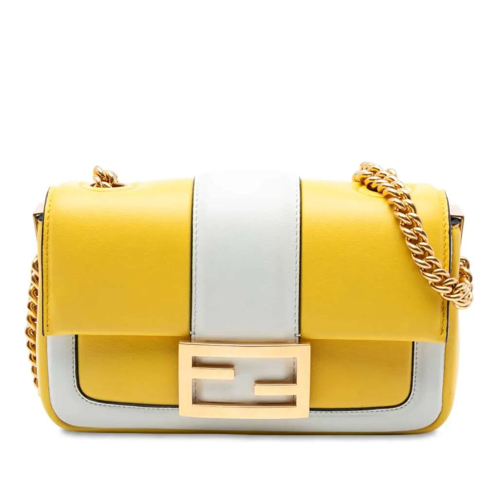 Fendi Mini Bicolor Nappa Apolo Chain Baguette Shoulder Bag Yellow Leather Very good - Front View