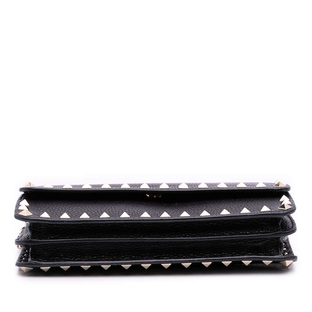 Valentino Pebbled Calfskin Rockstud Wallet On Chain - 3