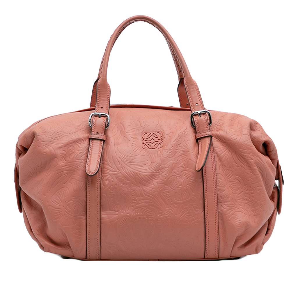 Loewe Embossed Leather Anagram Boston Bag