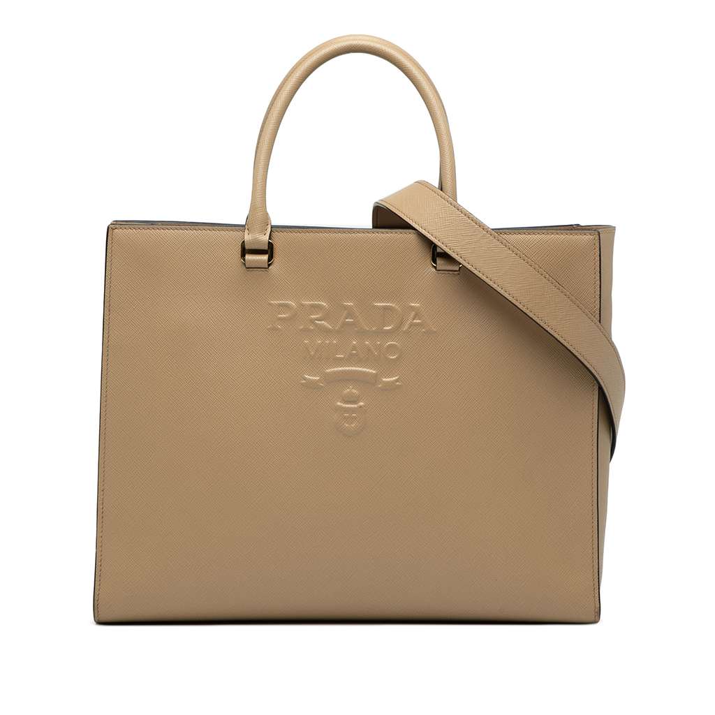 Prada Large Saffiano Lux Embossed Logo Convertible Tote