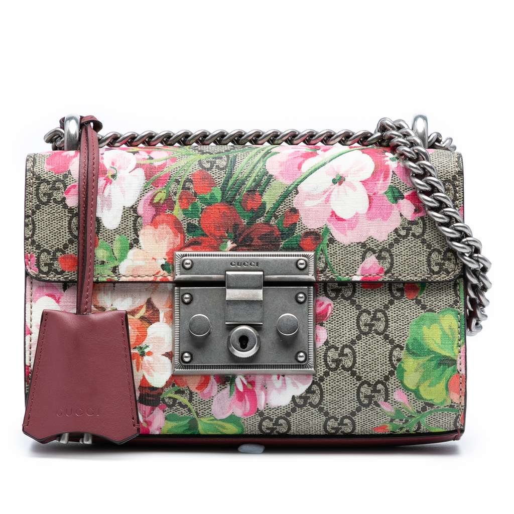 Gucci Small GG Supreme Blooms Padlock Crossbody