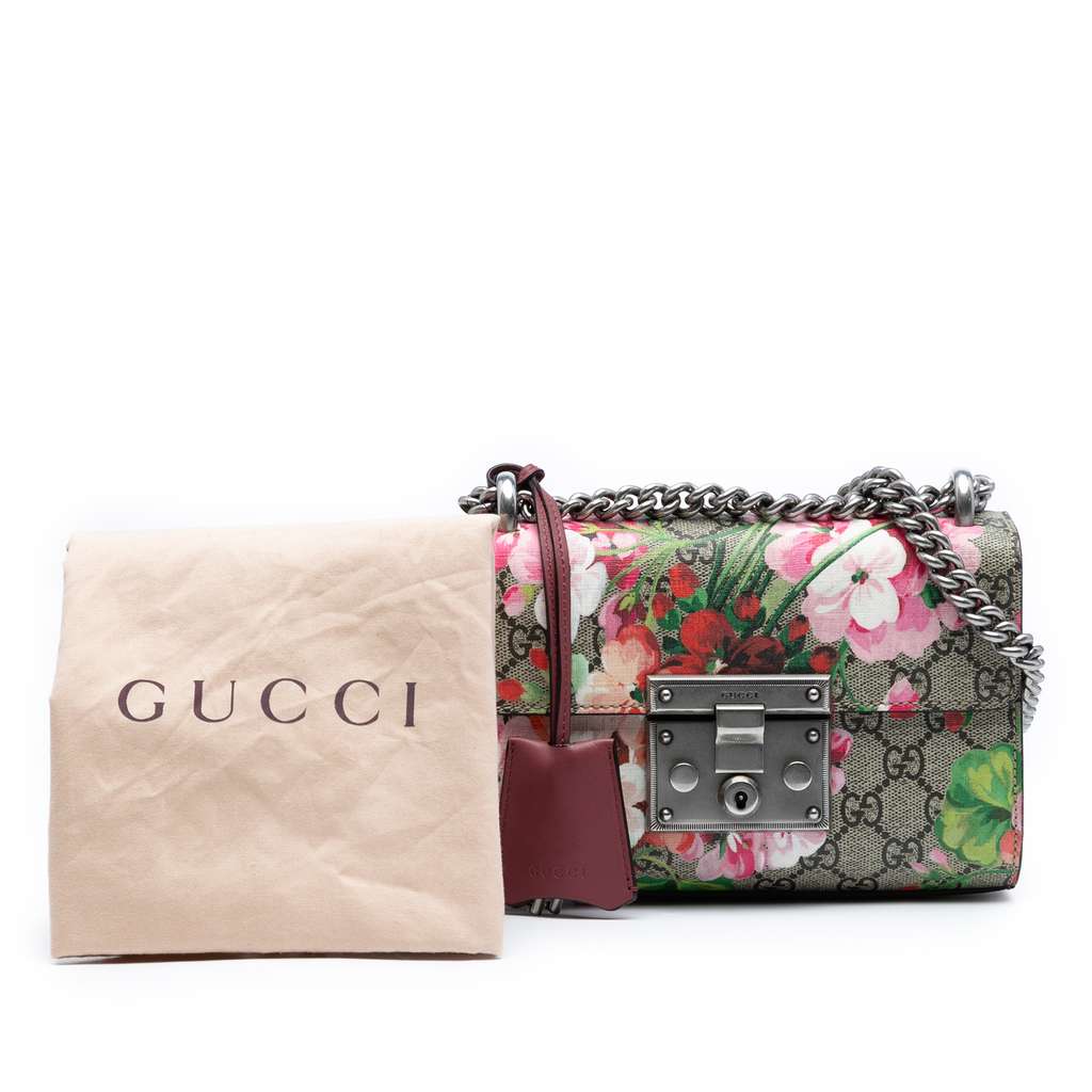 Gucci Small GG Supreme Blooms Padlock Crossbody - Image 10