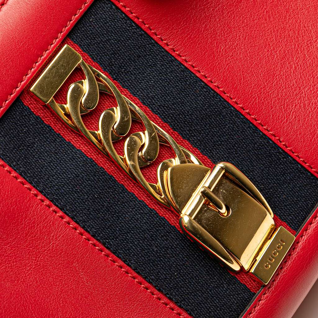 Gucci Leather Sylvie Web Top Handle Satchel - Image 10
