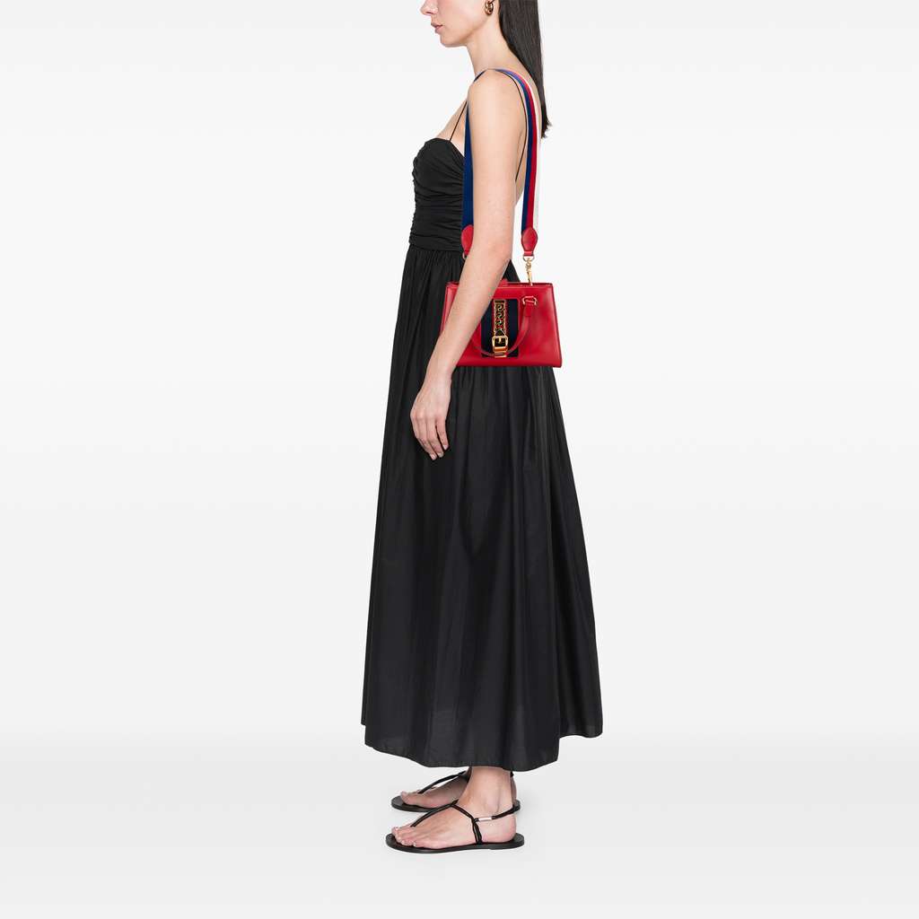 Gucci Leather Sylvie Web Top Handle Satchel - Image 11