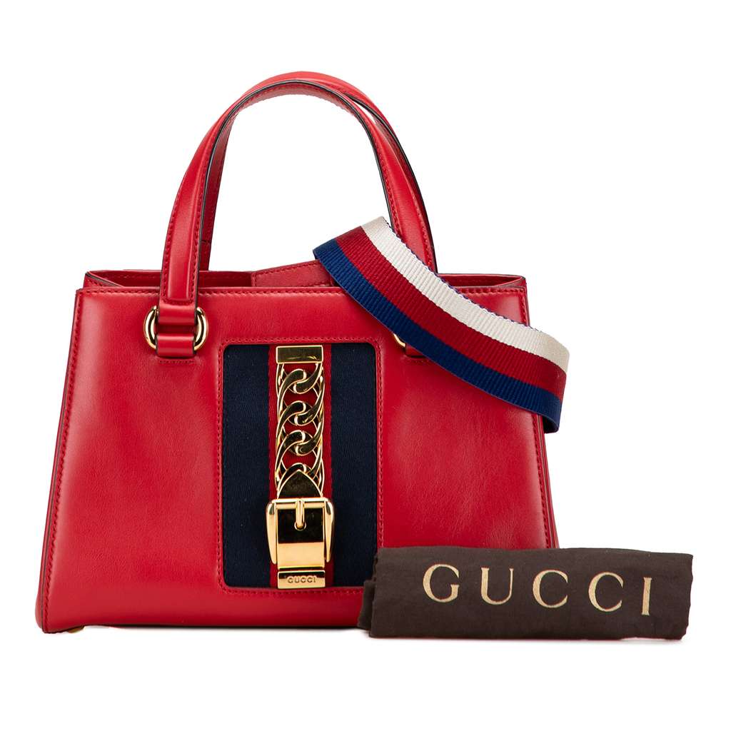 Gucci Leather Sylvie Web Top Handle Satchel - Image 12