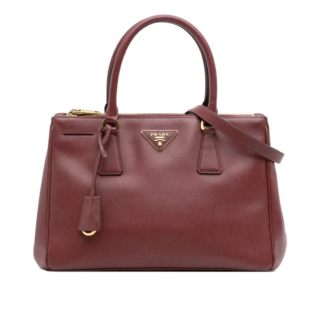 Prada Medium Saffiano Lux Galleria Double Zip Satchel Red Leather Good - Front View