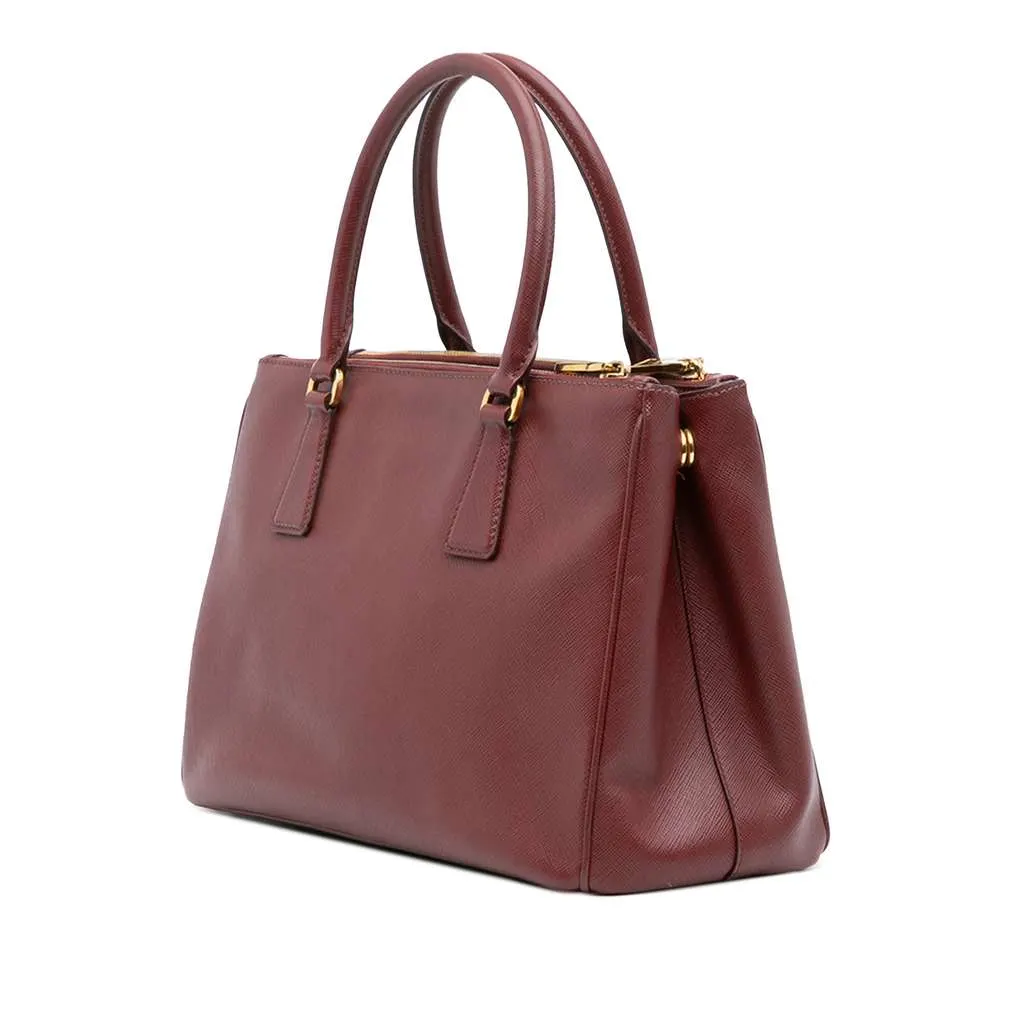Prada Medium Saffiano Lux Galleria Double Zip Satchel Red Leather Good - Back View