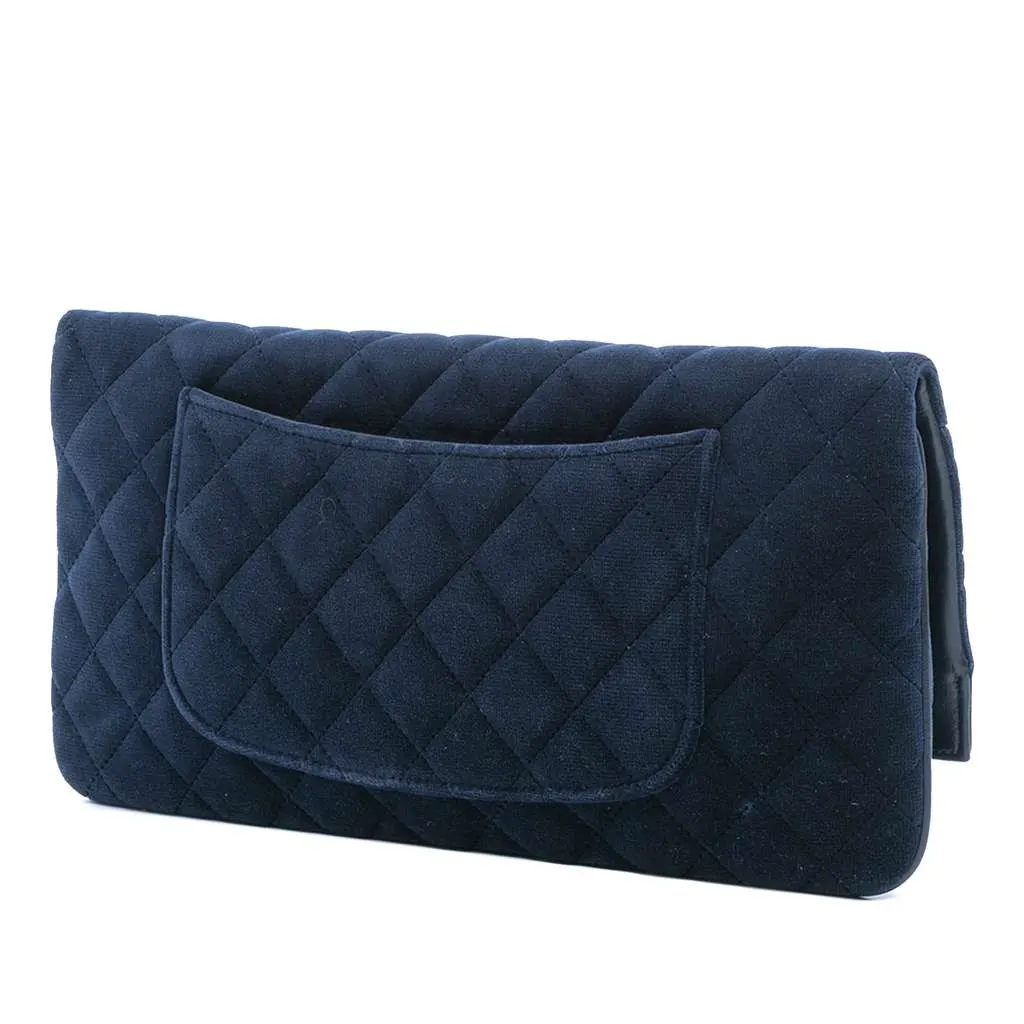 Chanel Quilted Velvet 31 Clutch Blue Velvet Good - Back View
