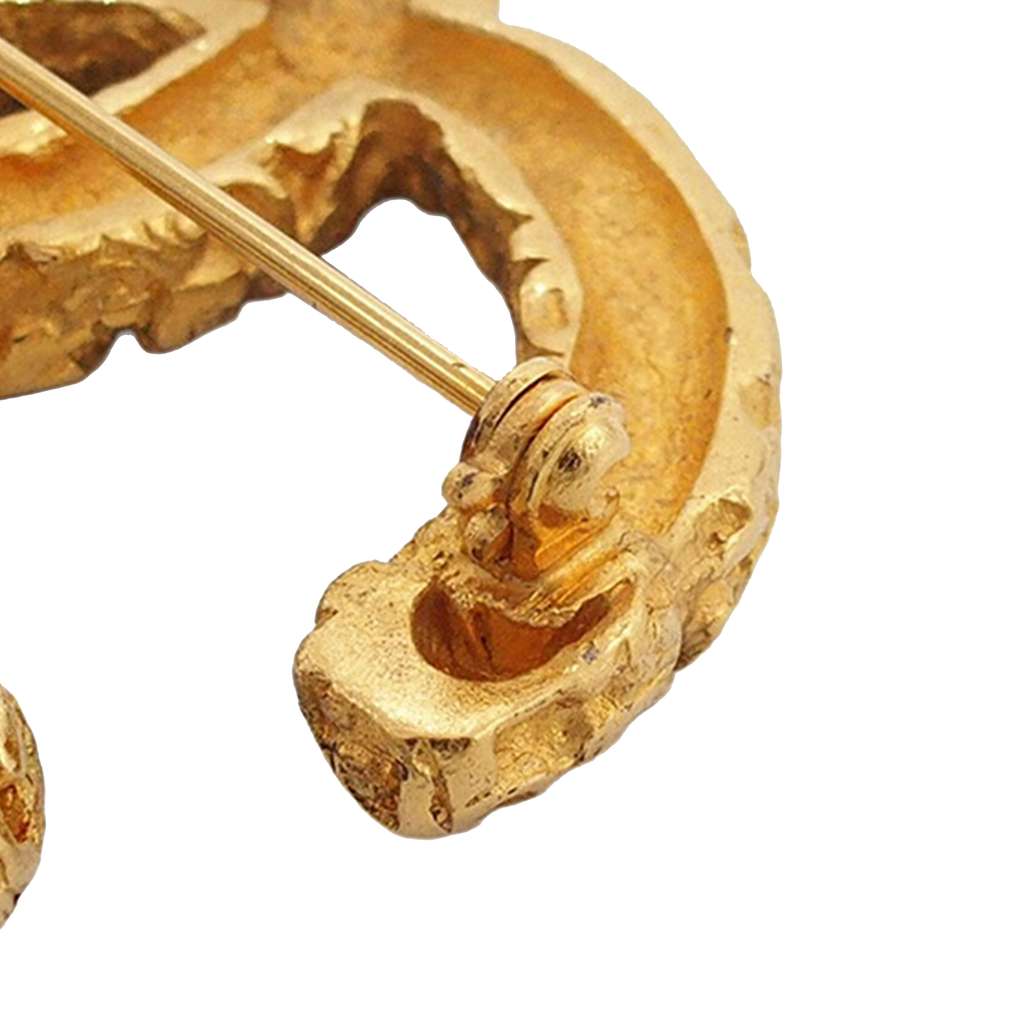 Chanel Gold Plated CC Brooch - Side view