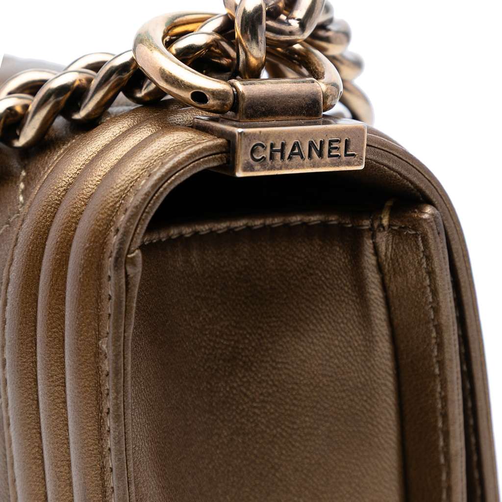 Chanel Small Quilted Metallic Calfskin Boy Flap - Side view