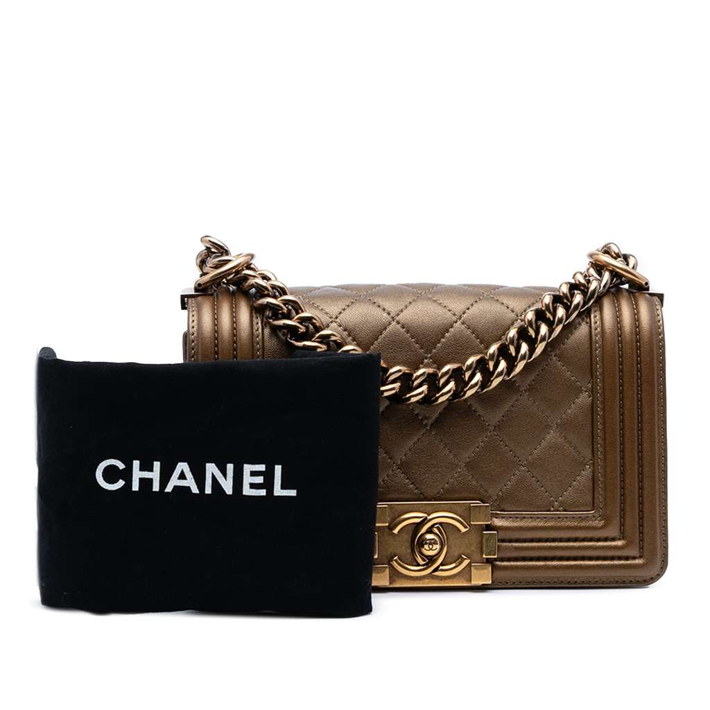 Chanel Small Quilted Metallic Calfskin Boy Flap - Image 11