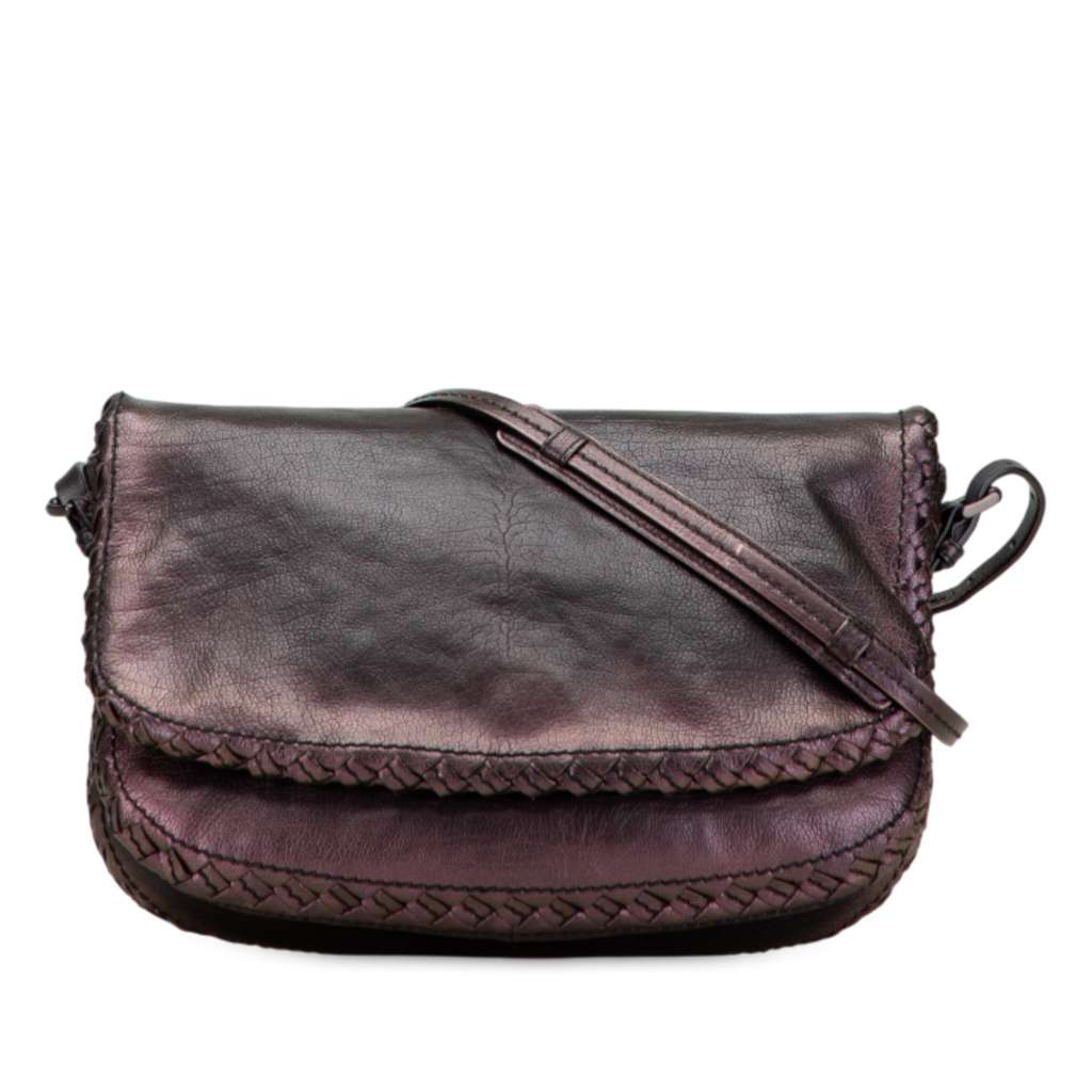 Bottega Veneta Intrecciato Trimmed Iridescent Calfskin Scarabee Crossbody