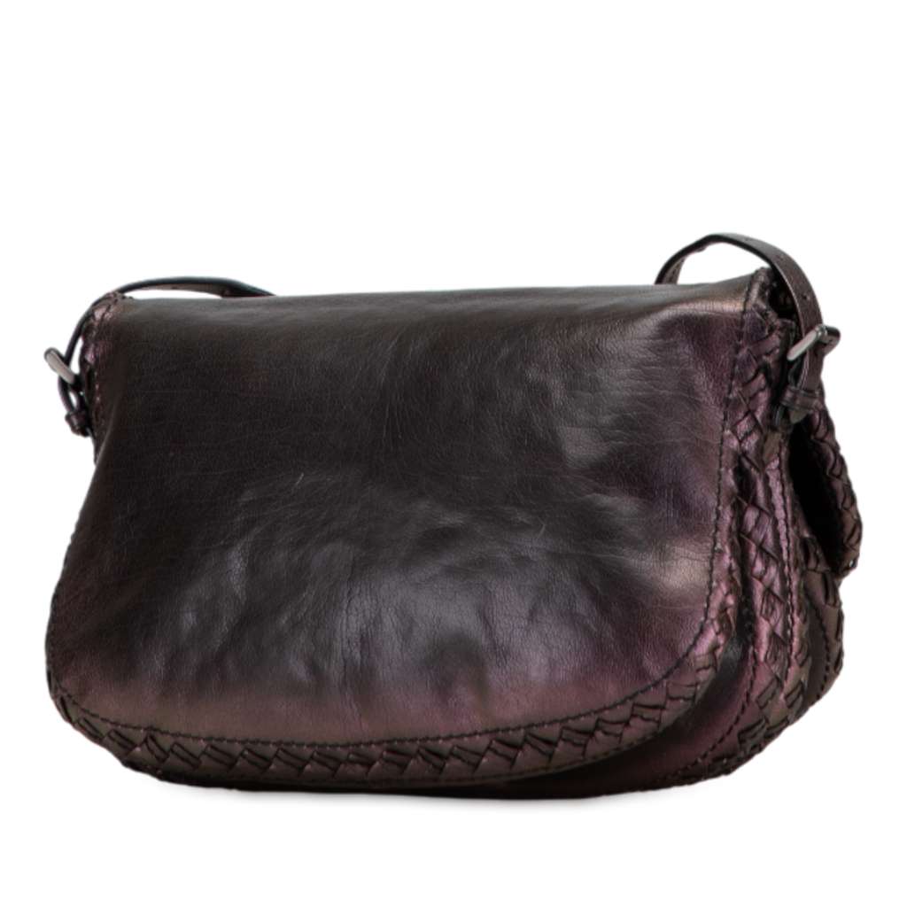 Bottega Veneta Intrecciato Trimmed Iridescent Calfskin Scarabee Crossbody - Back view