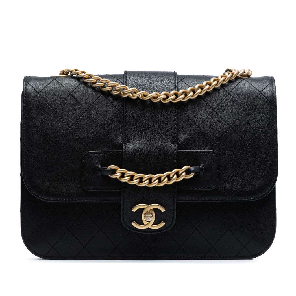 Chanel Large Quilted Sheepskin Front Chain Flap