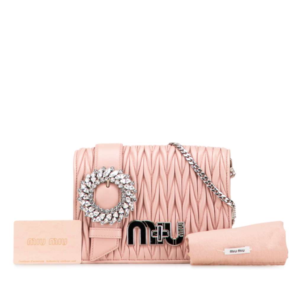 Miu Miu Matelasse Nappa Crystal Chain Buckle Crossbody - Image 12