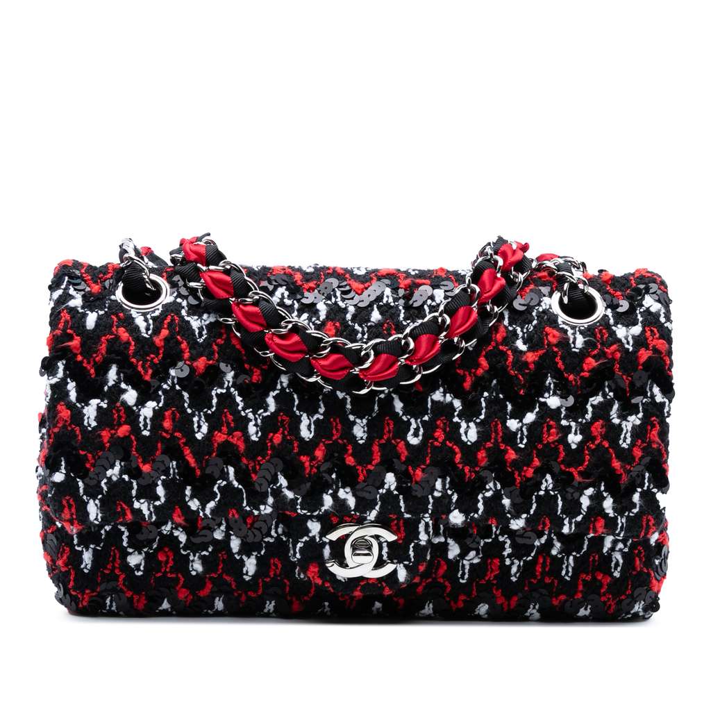 Chanel Medium Classic Sequined Tweed Double Flap