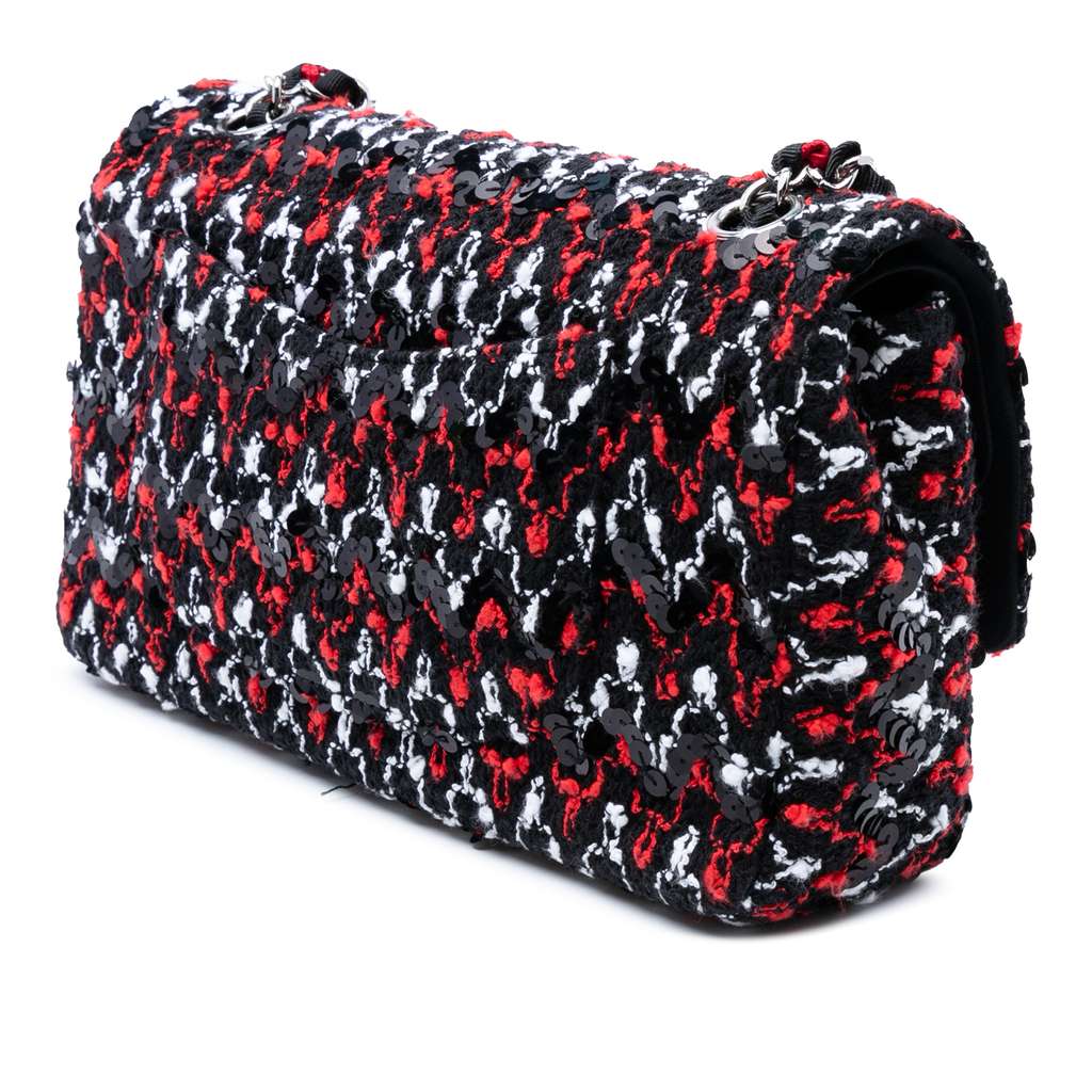 Chanel Medium Classic Sequined Tweed Double Flap - Back view