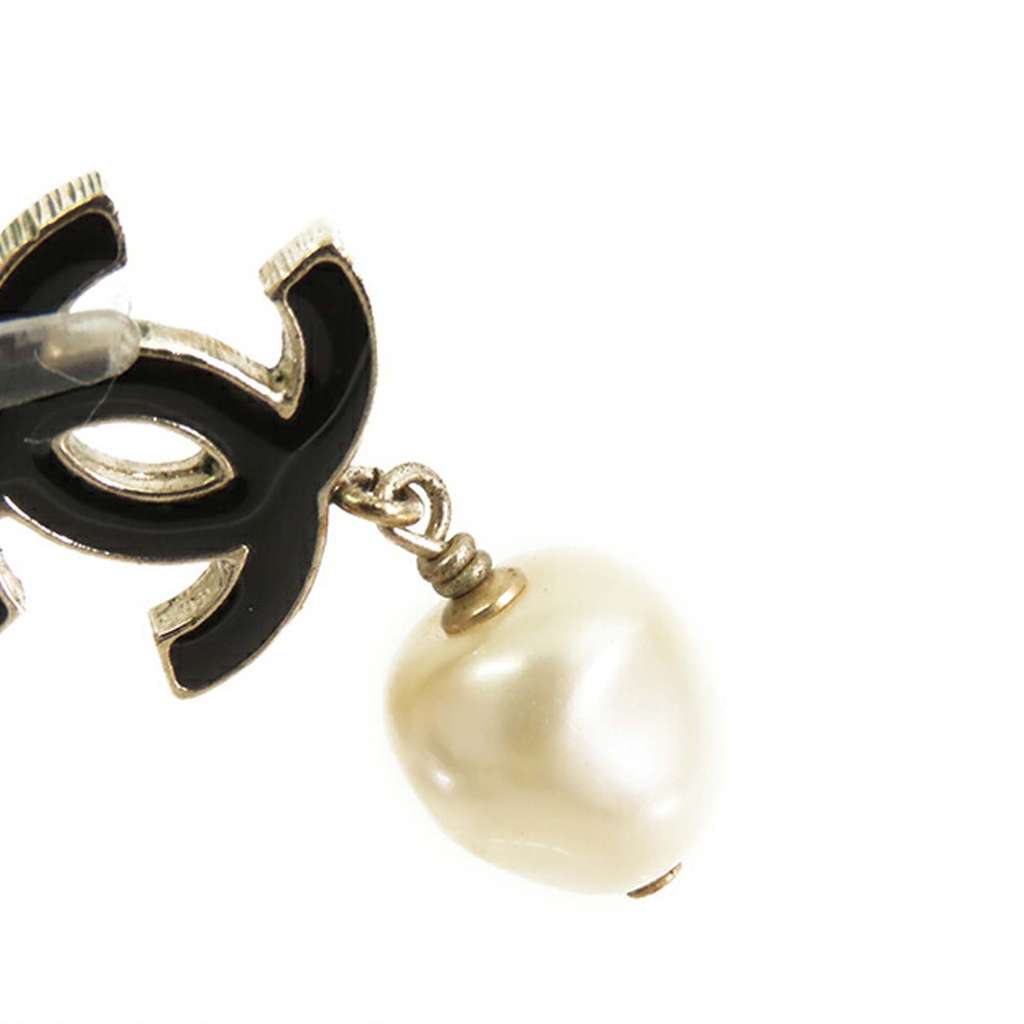 Chanel Gold Plated Enamel CC Faux Pearl Drop Earrings - 3