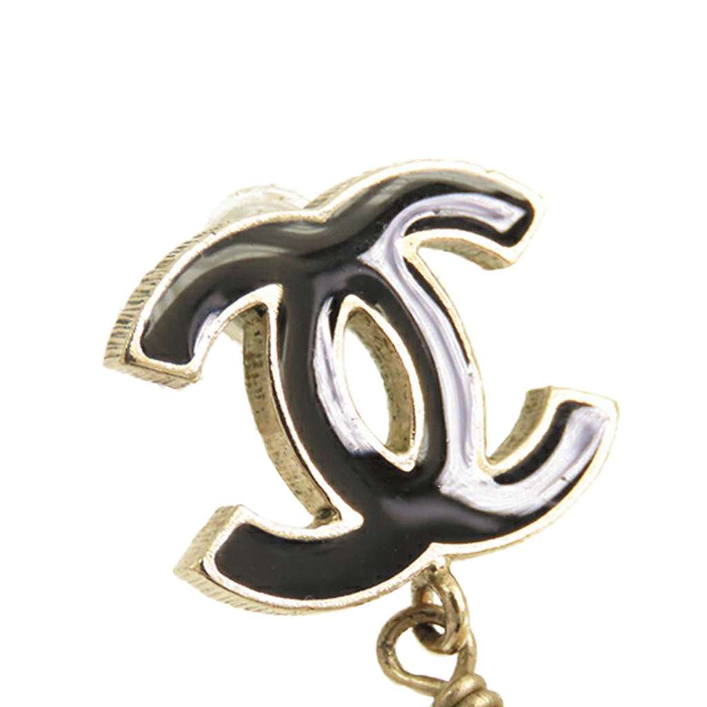 Chanel Gold Plated Enamel CC Faux Pearl Drop Earrings - 4