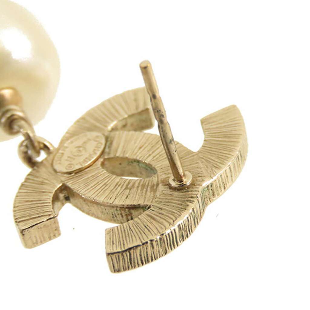 Chanel Gold Plated Enamel CC Faux Pearl Drop Earrings - 5