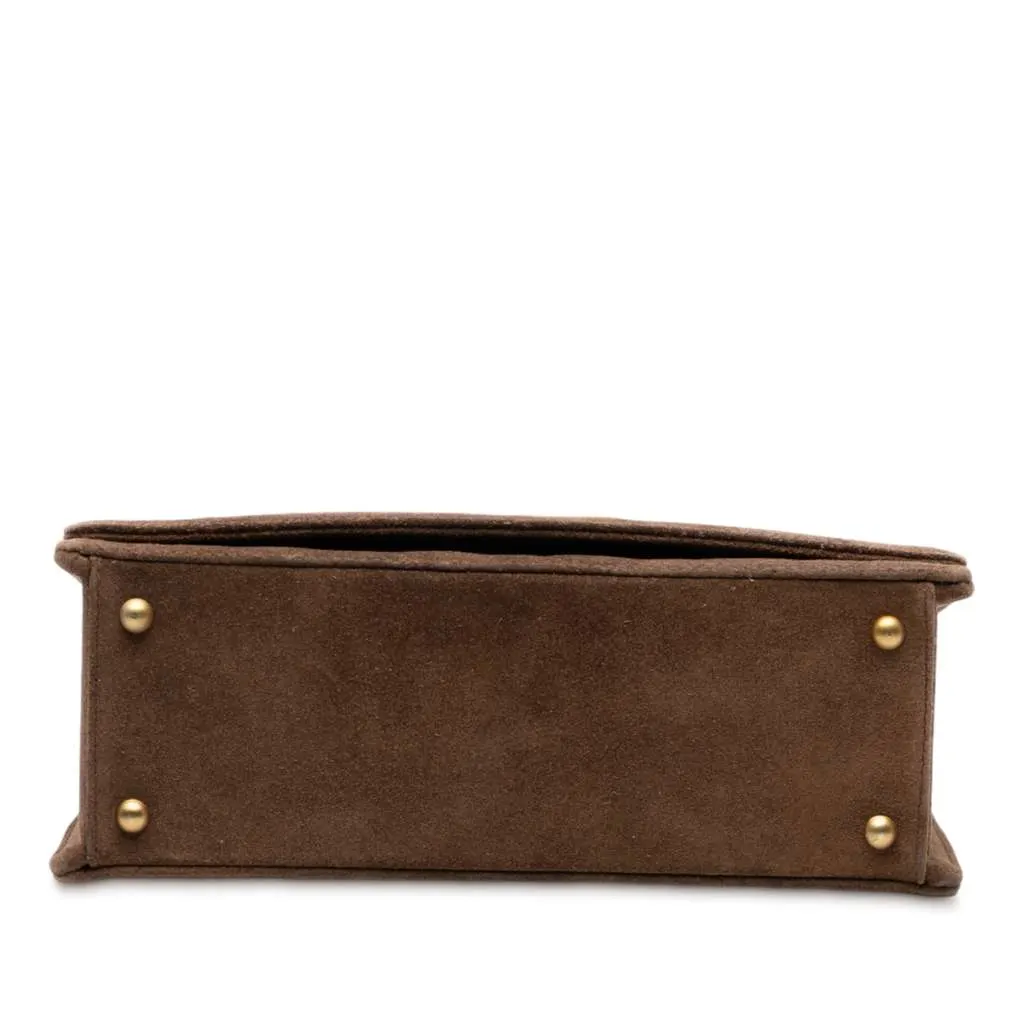 Chanel Quilted Suede Flap Crossbody Brown Leather Good - Inside View