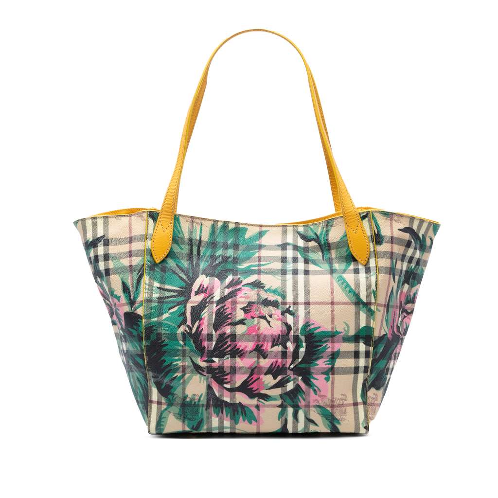 Burberry Small Haymarket Check Floral Print Coated Canvas Canterbury Tote