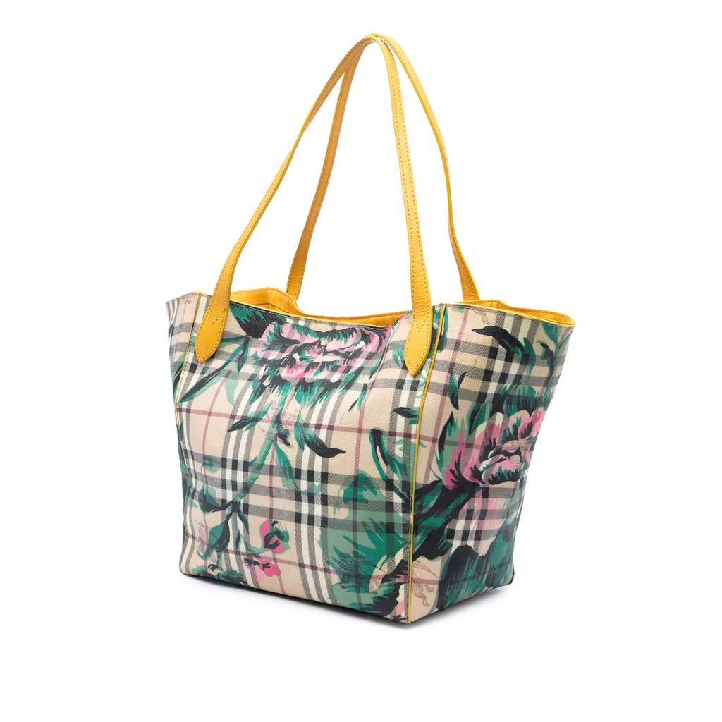 Burberry Small Haymarket Check Floral Print Coated Canvas Canterbury Tote - Back view