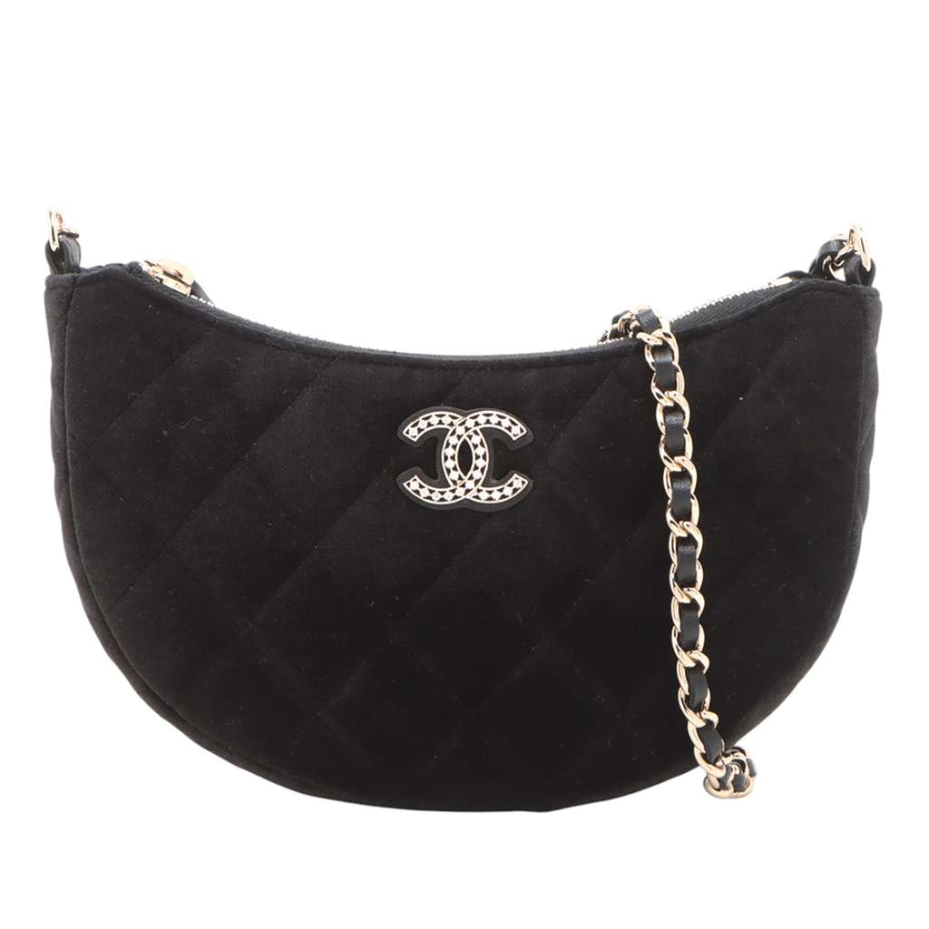 Chanel CC Quilted Velour Half Moon Chain Crossbody