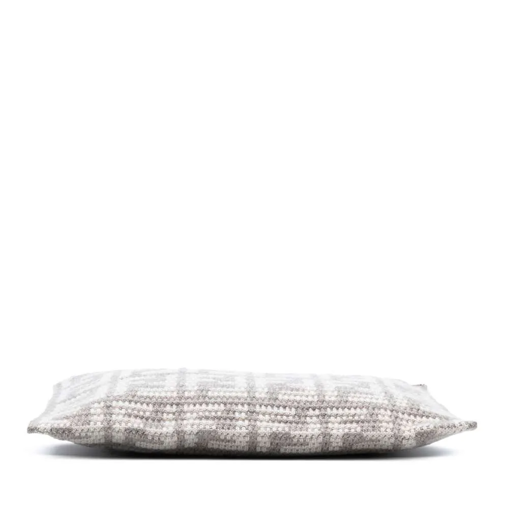 Fendi Large Woven Fabric and Calfskin FF Flat Pouch Grey Wool Very good - Inside View