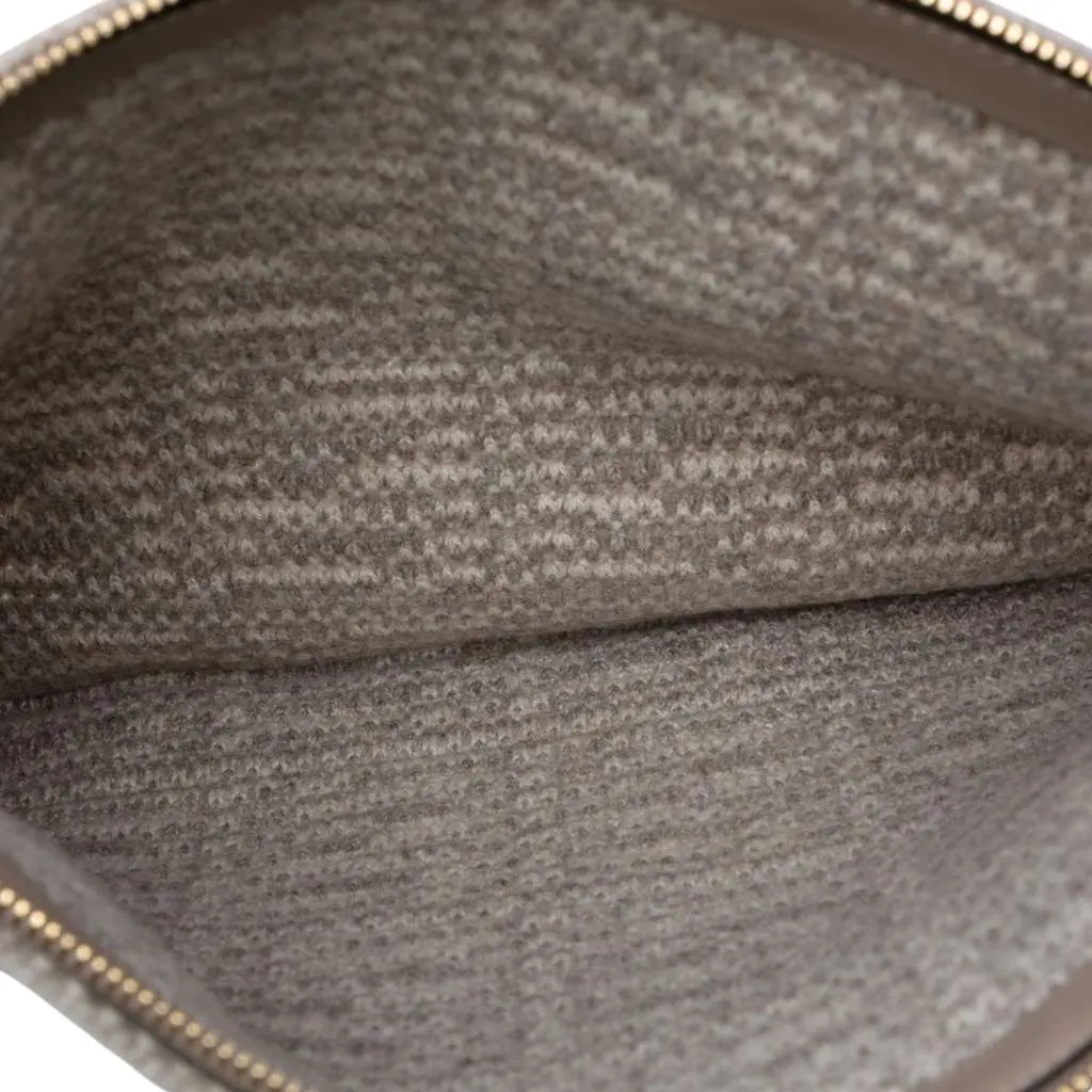 Fendi Large Woven Fabric and Calfskin FF Flat Pouch Grey Wool Very good - Model View
