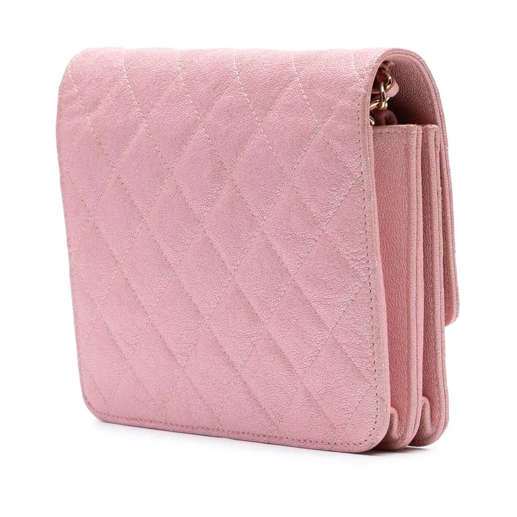 Chanel CC Quilted Iridescent Caviar Wallet on Chain Pink Leather Good - Back View