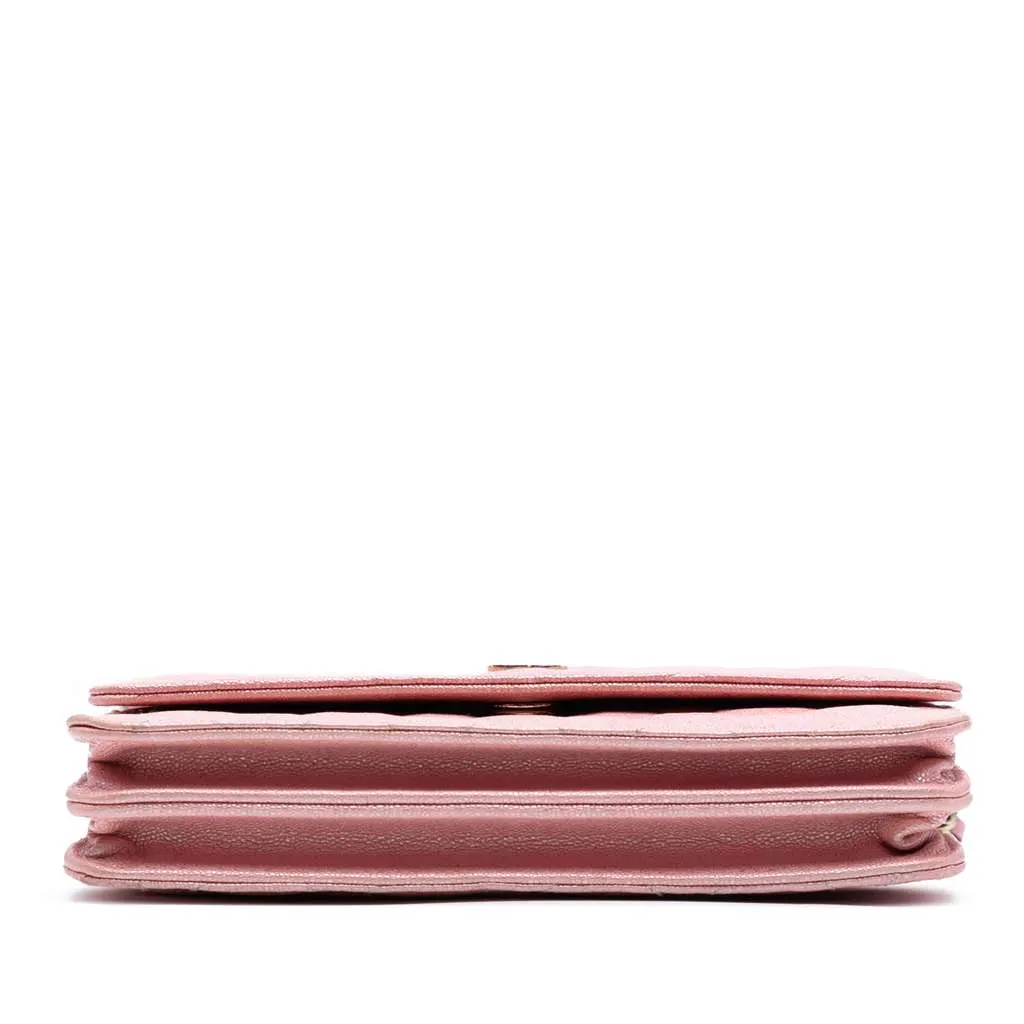 Chanel CC Quilted Iridescent Caviar Wallet on Chain Pink Leather Good - Inside View