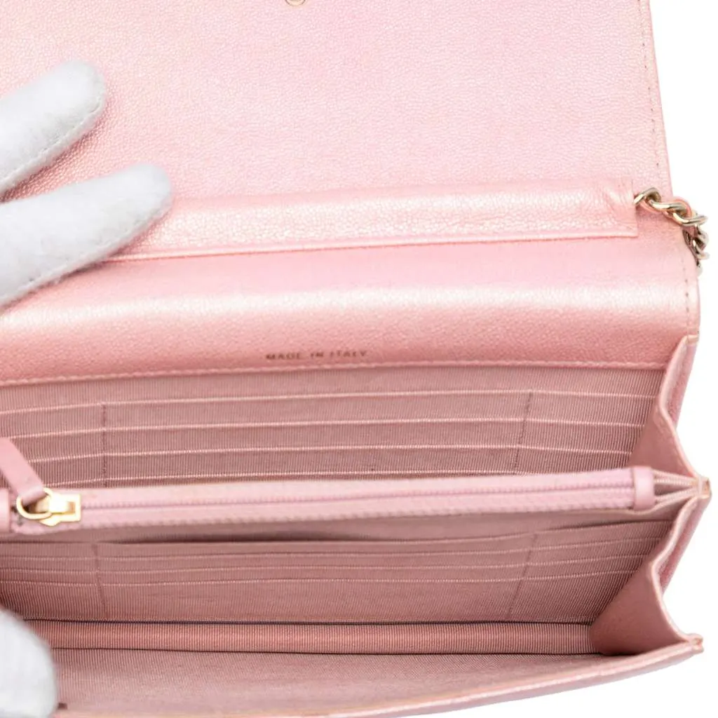 Chanel CC Quilted Iridescent Caviar Wallet on Chain Pink Leather Good - Model View
