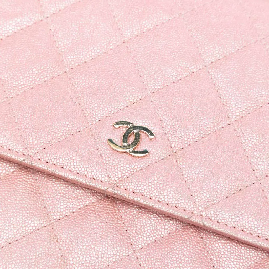 Chanel CC Quilted Iridescent Caviar Wallet on Chain Pink Leather Good - Box View