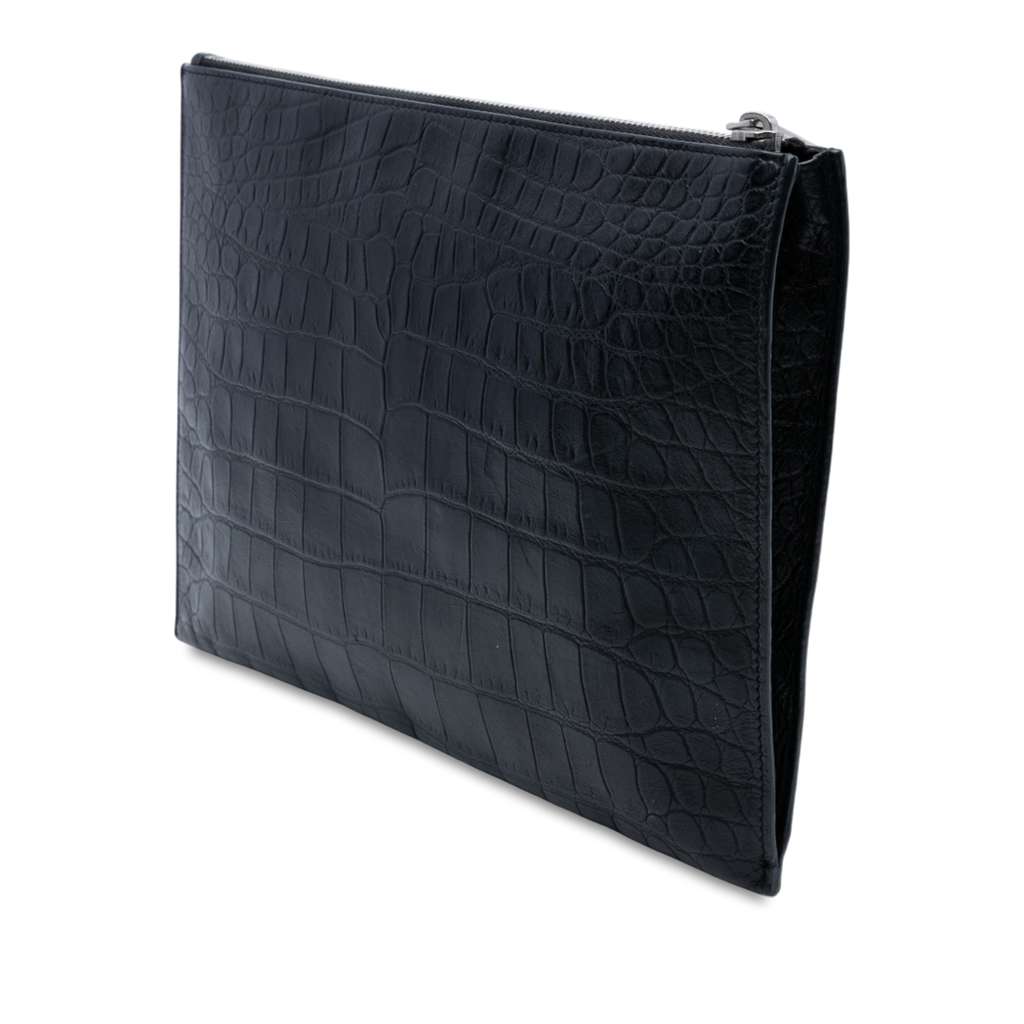 Saint Laurent Crocodile Embossed Leather Zipped Tablet Holder - Back view