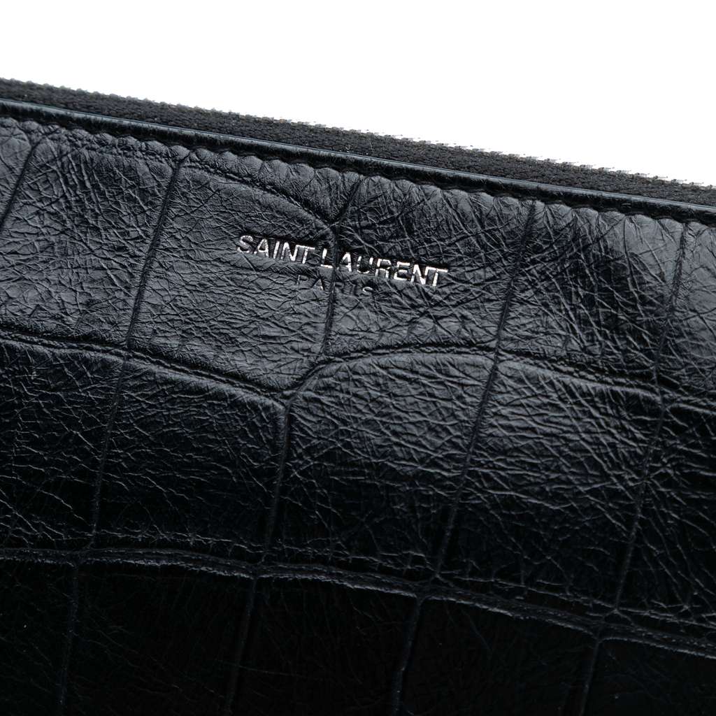 Saint Laurent Crocodile Embossed Leather Zipped Tablet Holder - Detail 1