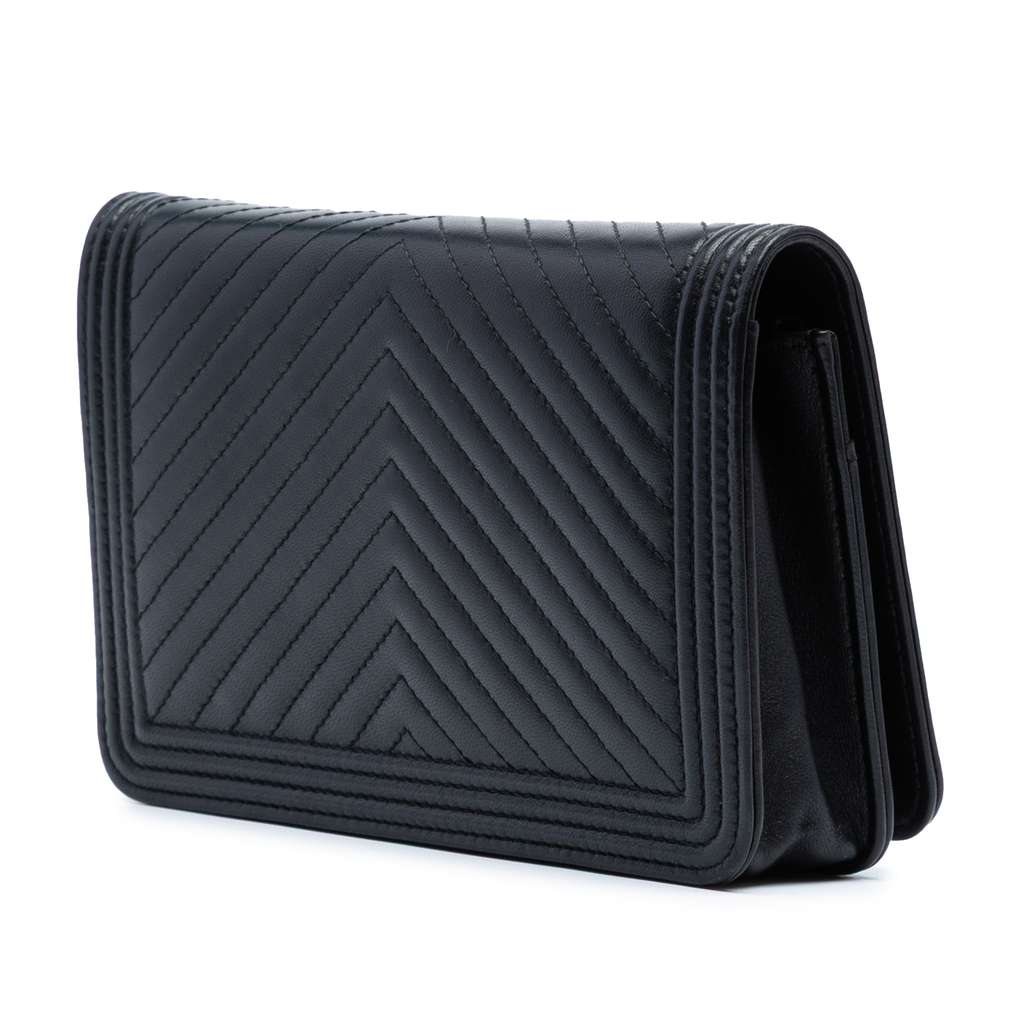 Chanel Chevron Quilted Calfskin Boy Wallet On Chain - Back view