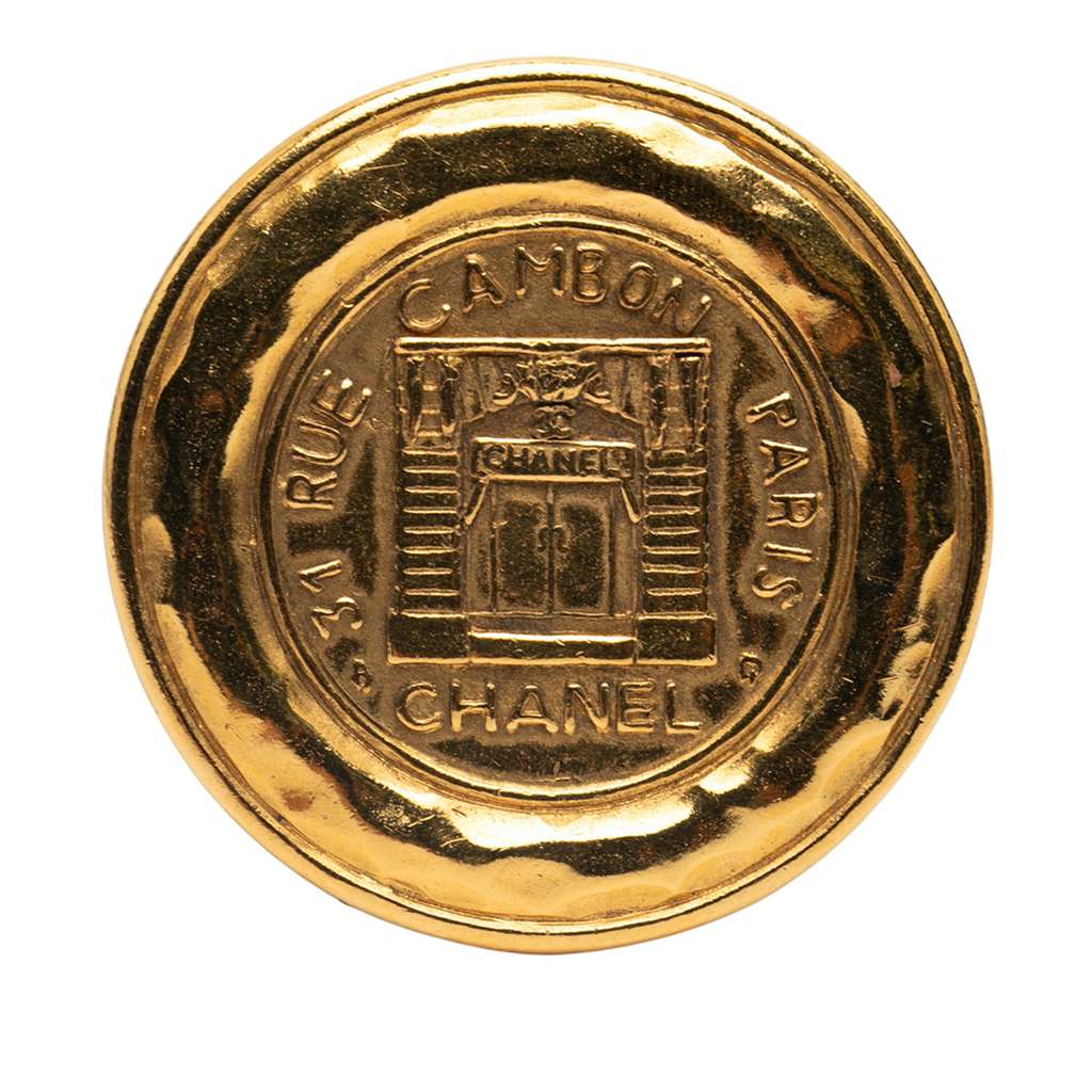 Chanel Gold Plated 31 Rue Cambon Round Vintage Pin Brooch