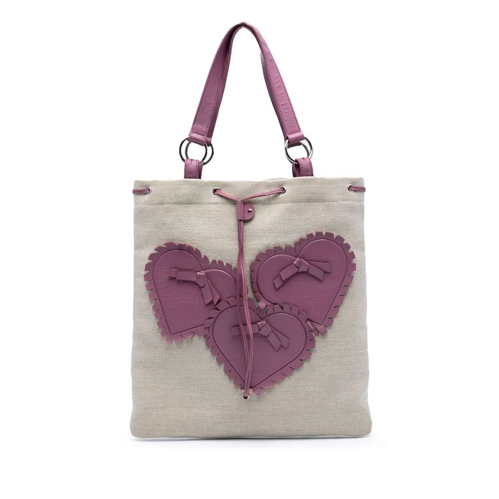 Saint Laurent Canvas Fringed Heart Applique Tote