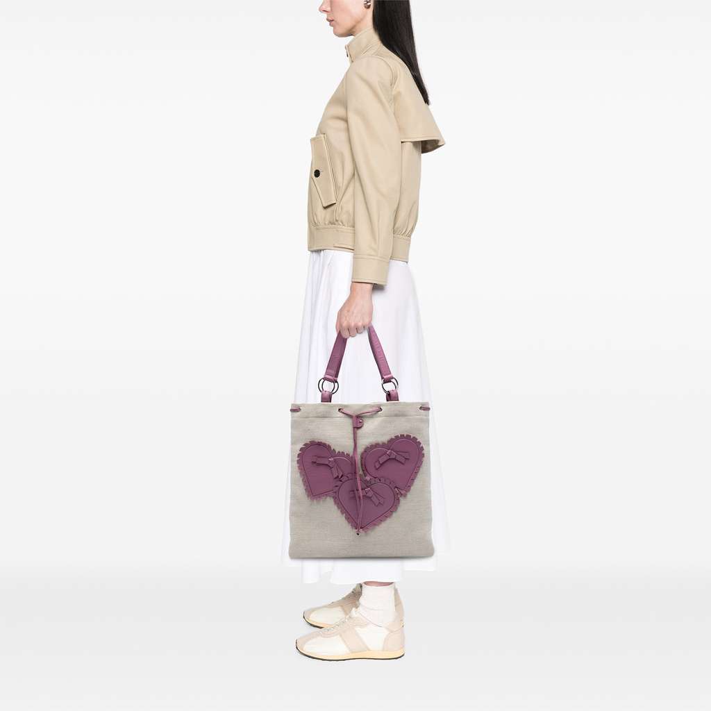 Saint Laurent Canvas Fringed Heart Applique Tote - Detail 2