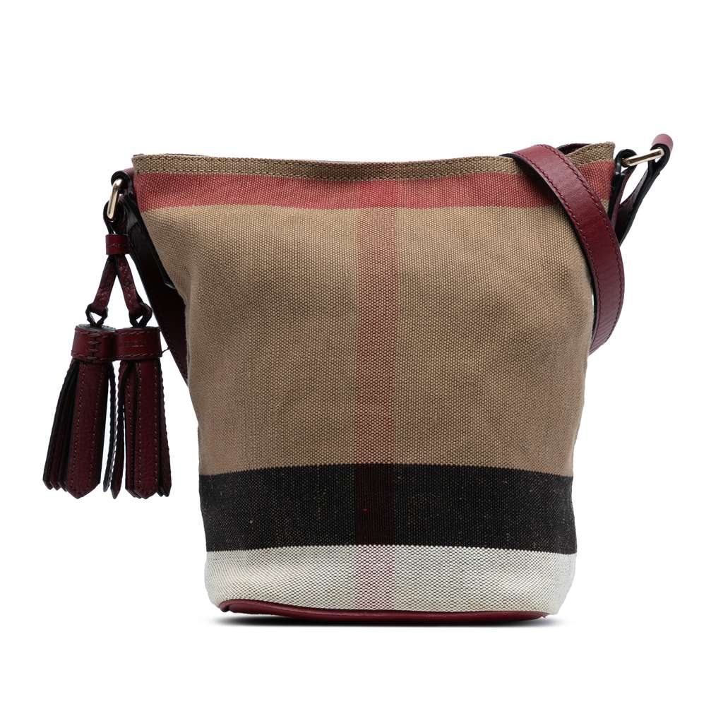 Burberry Mini Mega Check Canvas Ashby Tassel Bucket Bag