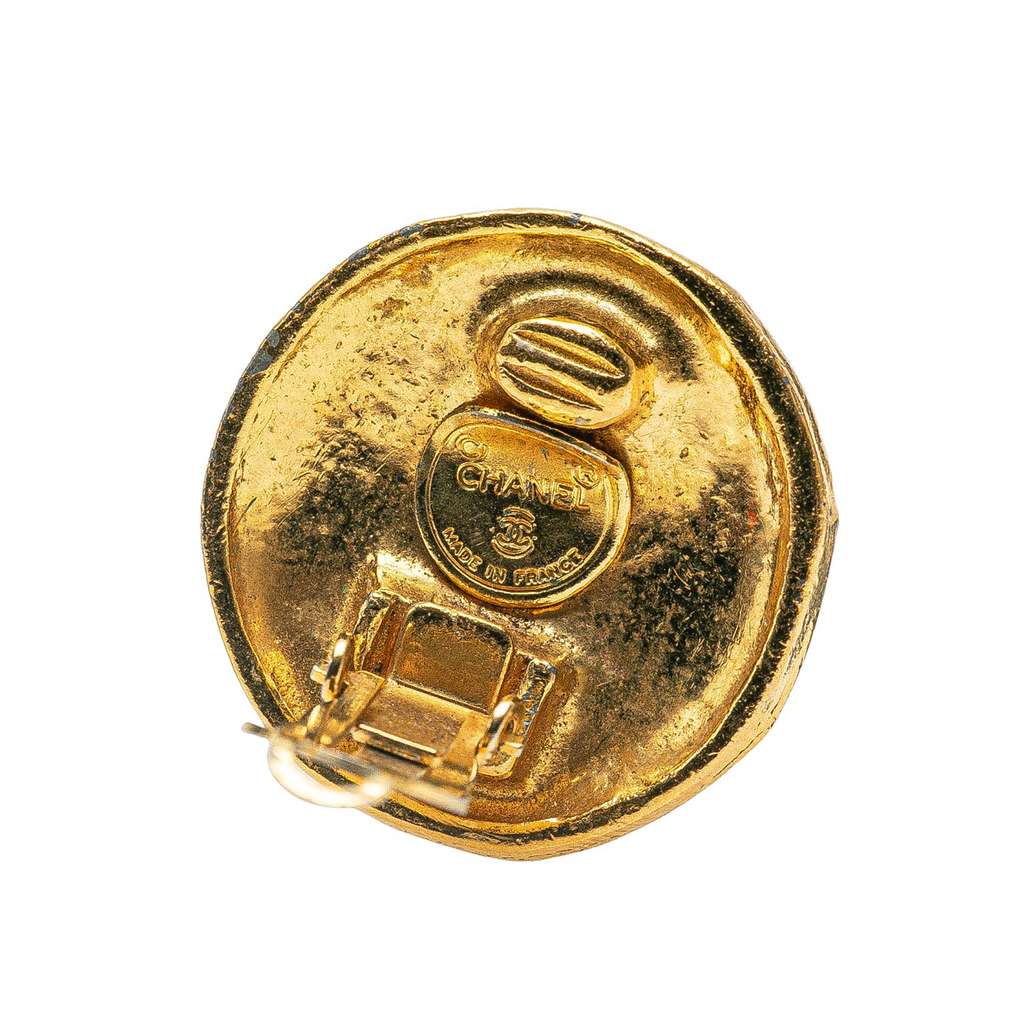 Chanel Gold Plated CC Round Clip On Earrings - 3