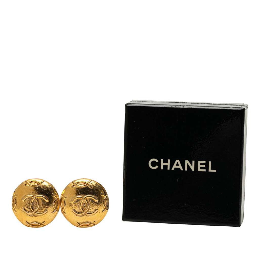 Chanel Gold Plated CC Round Clip On Earrings - 4