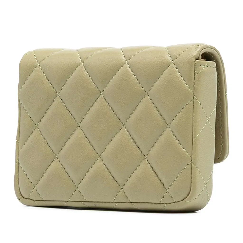 Chanel Lambskin Enamel Coco Hearts Clutch with Chain Green Leather Good - Back View