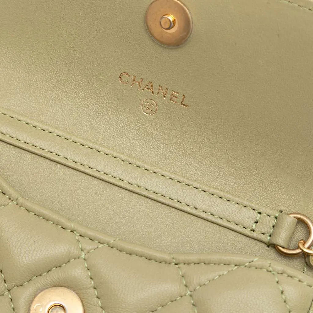 Chanel Lambskin Enamel Coco Hearts Clutch with Chain Green Leather Good - Box View